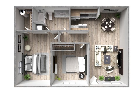 a bedroom floor plan with a bathroom and a living room